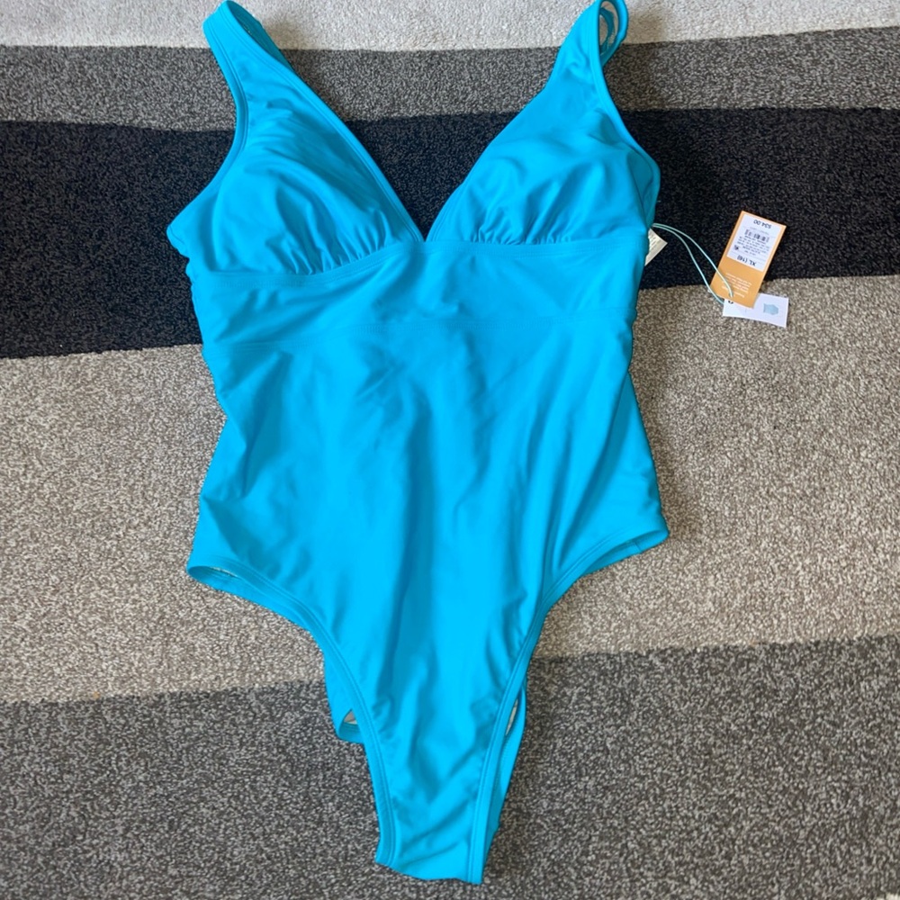 Kona Sol Women's One Piece Swimsuit V-Neck, Teal Sz 16 NWT